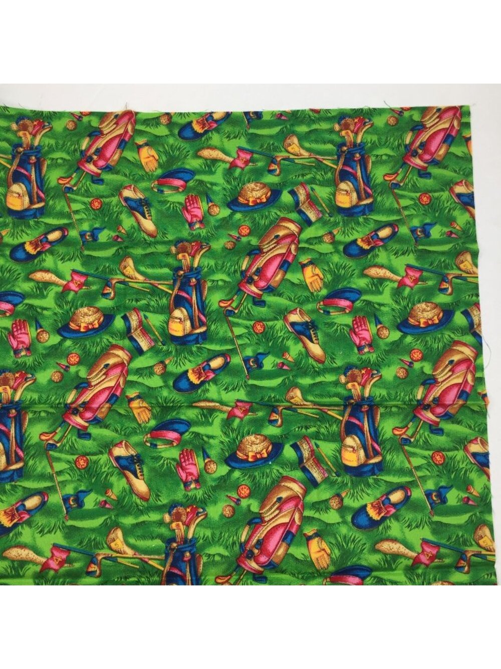 FQ Fat Quarter Quilting Fabric 18" x 22" Golf Golfing Bag Clubs Shoes Green Blue